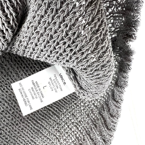 Vince NWT Open Knit Grey Sweater Top - Short Batwing Sleeve - Size L Large - Picture 5 of 7